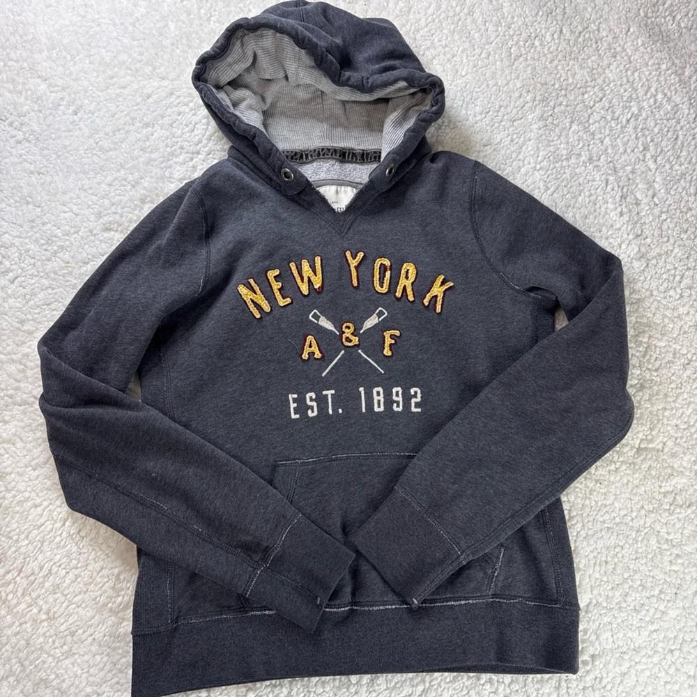 Y2K Abercrombie & Fitch New York Hooded Sweatshirt - Charcoal Youth L